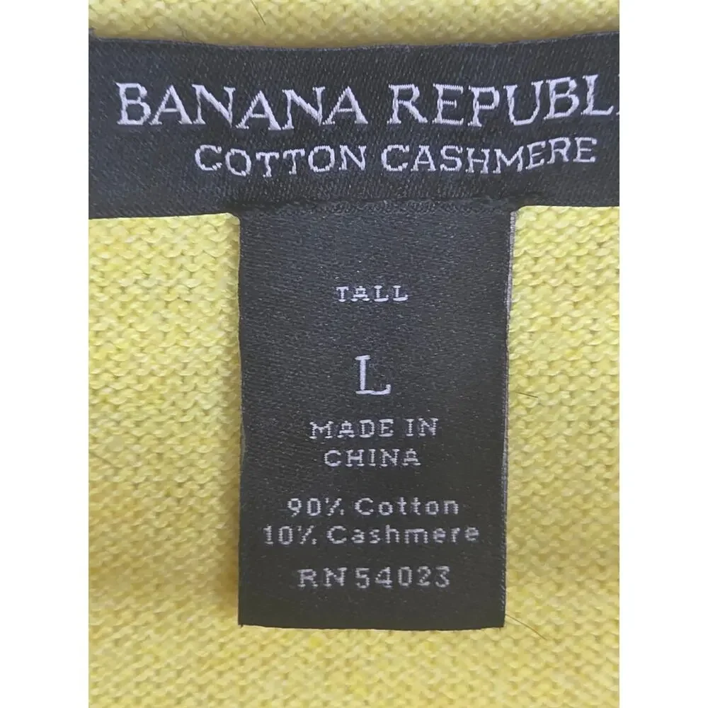 ​Banana Republic Yellow Cotton Cashmere V-Neck Sweater Men’s Size L Tall